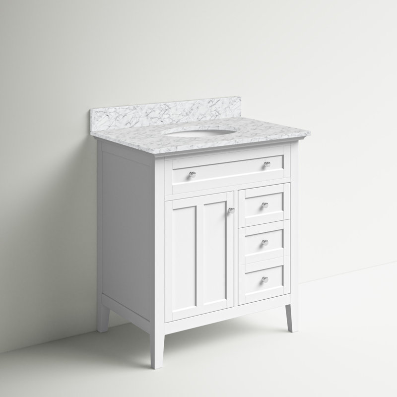Ain 32'' Single Bathroom Vanity with Marble Top, White