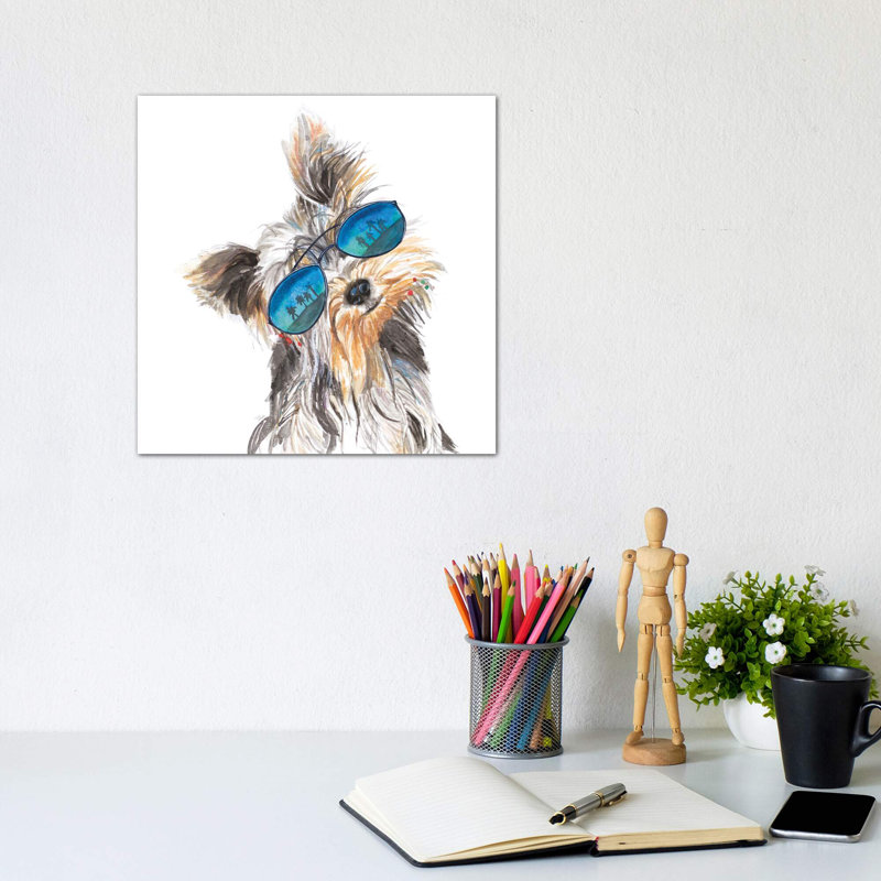 «Yorkie with Shades» par Patricia Pinto - reproduction d'art, Toile tendue, Pas de tapis, H 12 po x l 12 po x P 1,5 po