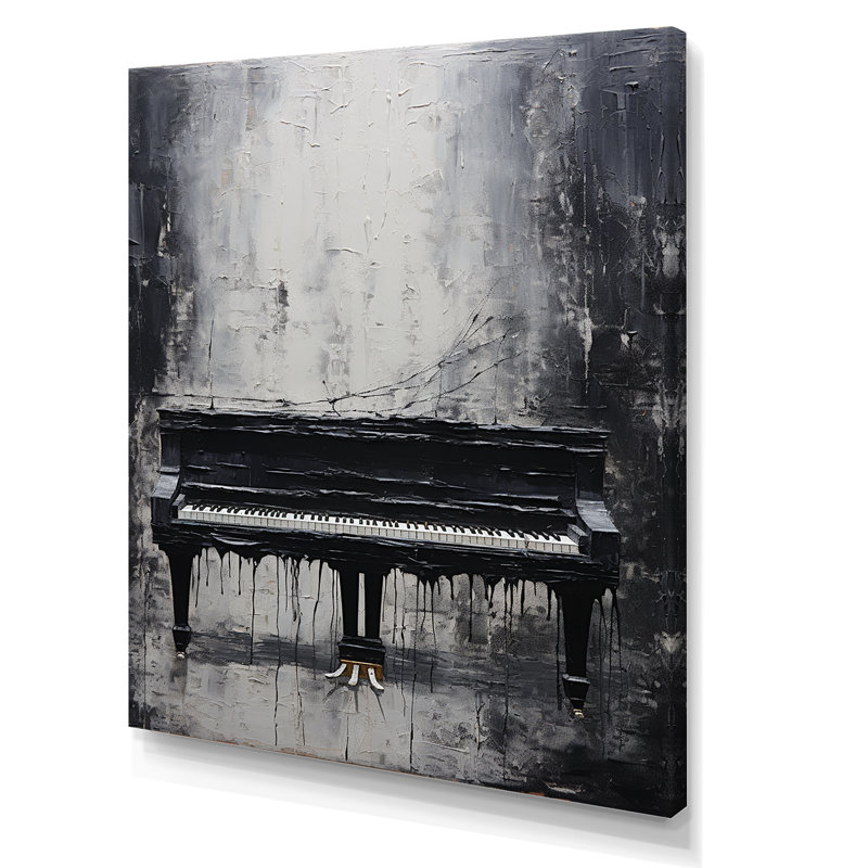 Minimalisme, piano, minuit, noir et blanc sur toile, H 20 po x l 12 po x P 1 po, Toile tendue