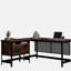 Bureau d'ordinateur industriel en forme de L, finition brune
