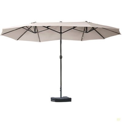 Outsunny Patio Umbrella 15' Steel Rectangular Outdoor Double Sided Market With Base, Sun Protection & Easy Crank For Deck Pool Patio