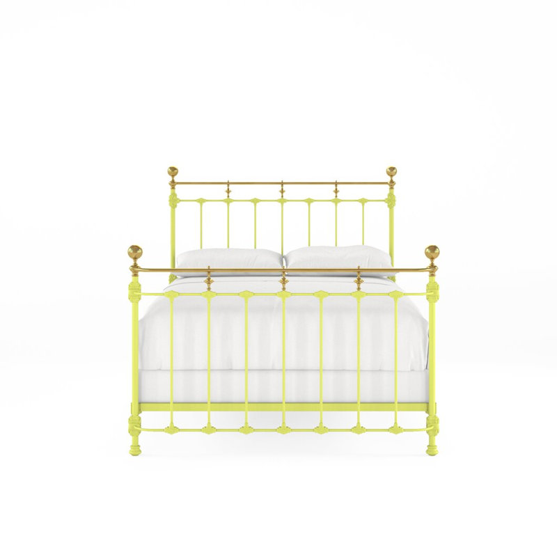 Lit en fer et laiton Excelsior, Grand lit, Vert lime / or clair