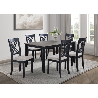 7-Pc Dinette Set Light Black Gray Rectangular Table Grey Upholstered Chairs Transitional Dining Room Wooden Dining Set Furniture -  Red Barrel StudioÂ®, 23C6C1E33B6C41C59676CC9E0F26C4C0