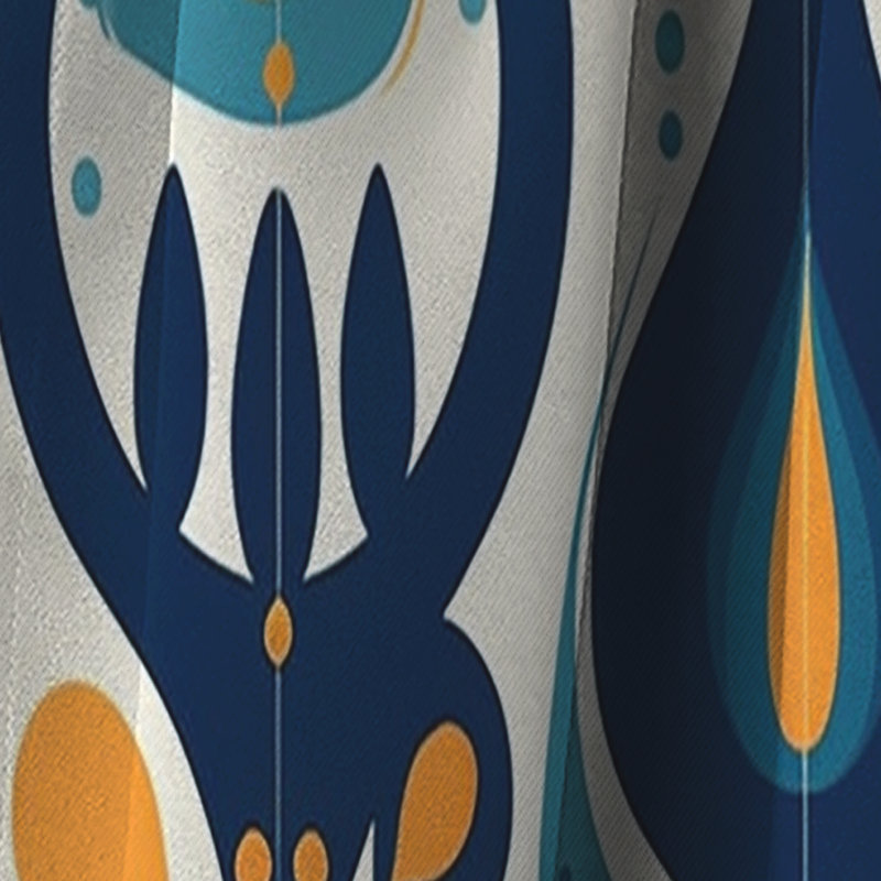 Orange Blue Botanical Symphony II - Abstract Curtain - Blackout Abstract Curtain - 1 Panels, 52" W x 84" L