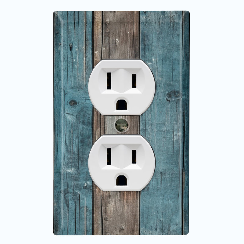 Metal Light Switch Plate Outlet Cover (Blue Wood Fence Brown - Single Duplex)
