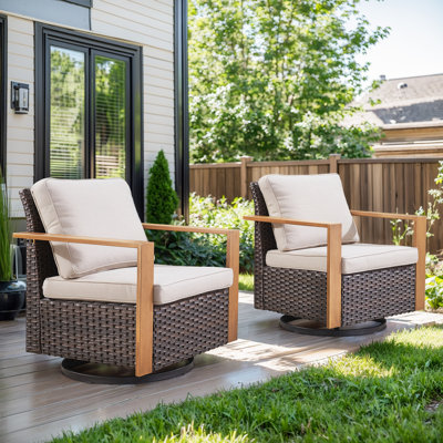Kelyse Wicker Outdoor Patio Swivel Glider Rocker Chairs With Cushions(Set of 2)