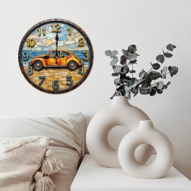 Horloge murale 10 po en MDF rond avec mouvement à quartz silencieux et crochet sans perceuse (piles AA non incluses)