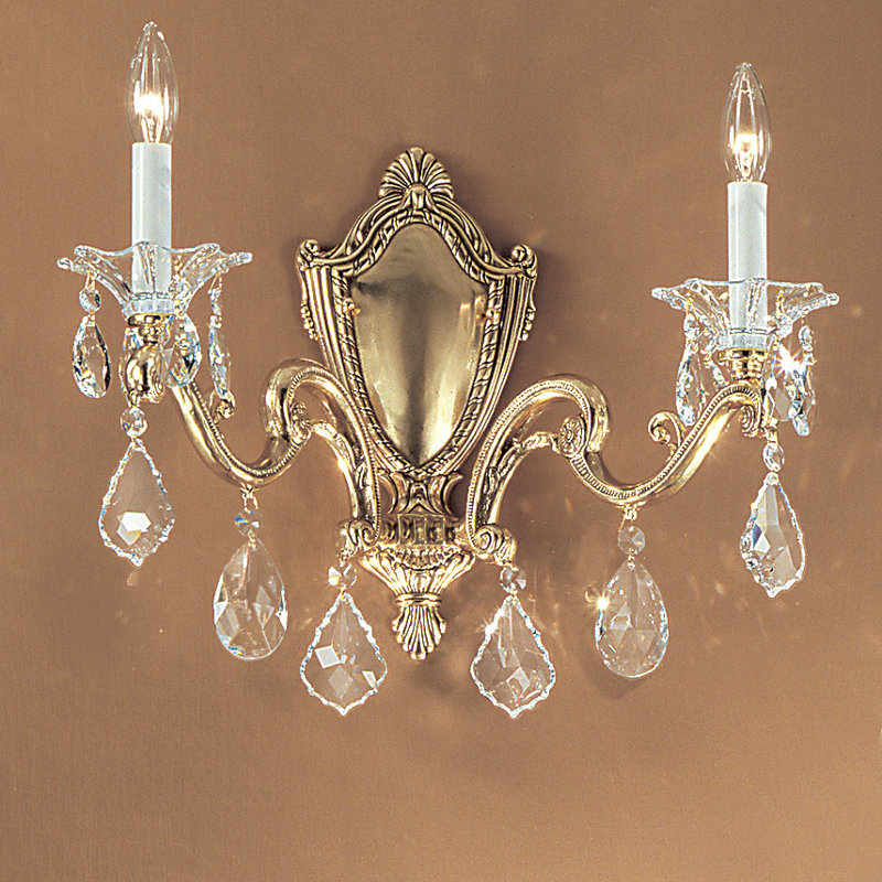 Lampe murale bougie 2 lumières Via Firenze, Teck doré Crystalique, Bronze patiné noir