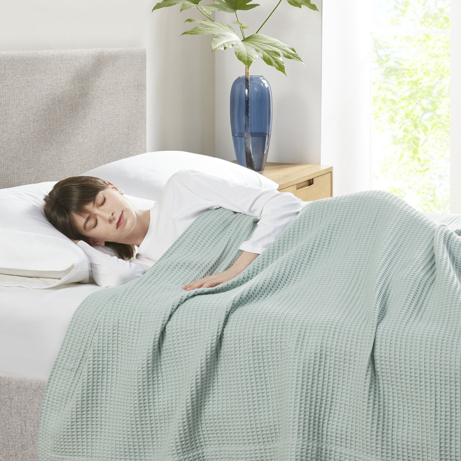 Waffle Weave 100% Cotton Blanket, Queen, Aqua