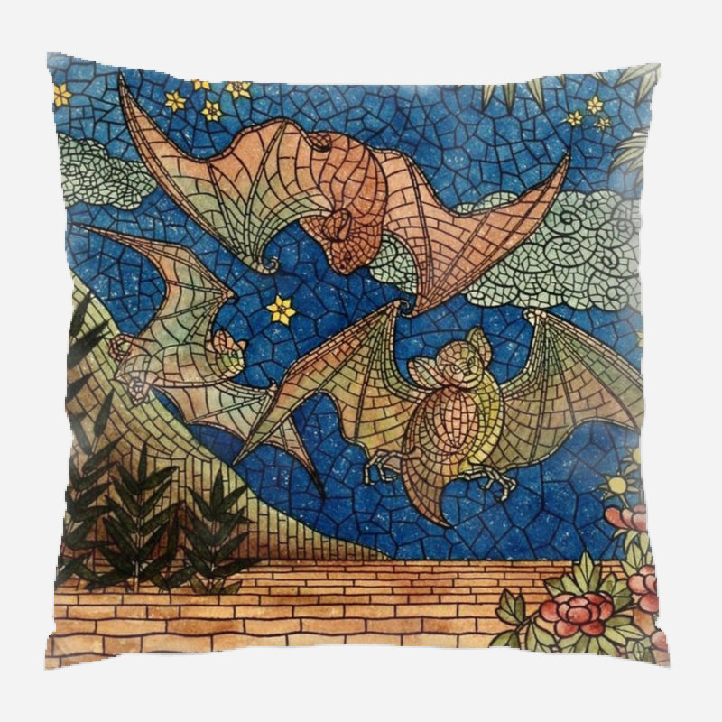 Bats Geometric Microsuede Reversible Throw Pillow
