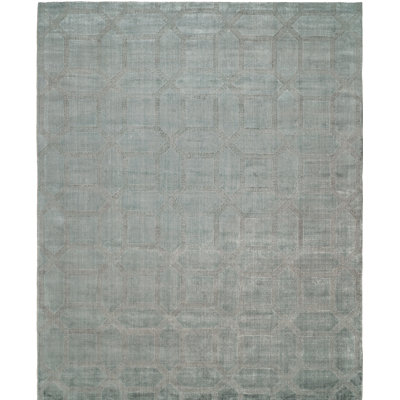 Hand Loomed Geometric Area Rug in Light Blue