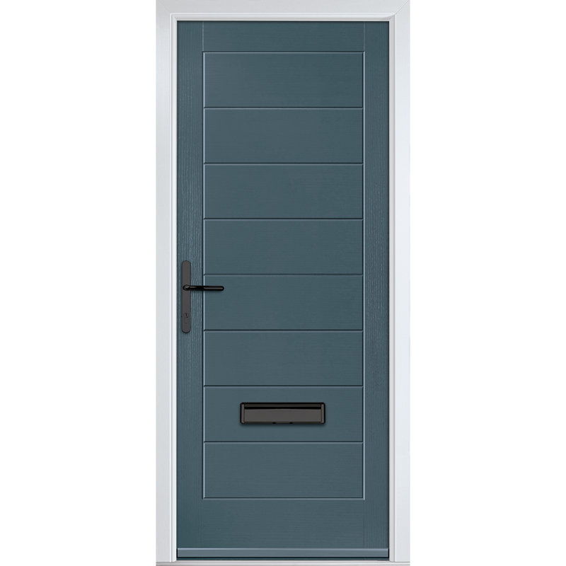 Crystal GRP Front door Monza Solid Blue 890mm x 2090mm Open in Left hand No Glass, Right, Slate Grey, 92mm x 209mm