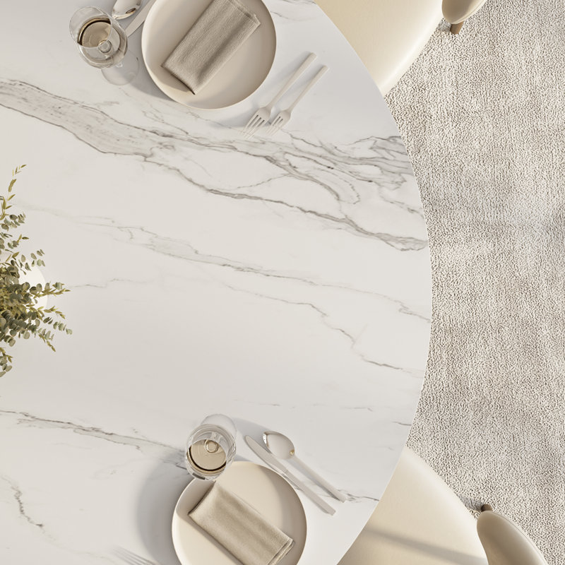 Table de salle à manger Amberly Luxury Modern, H 29,52 po x l 59,05 po x P 59,05 po, Blanc neigeux