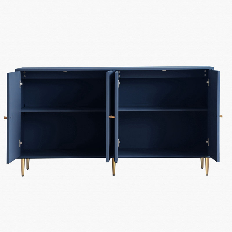 Buffet décoratif laqué avec 4 portes en verre Trin, Bleu