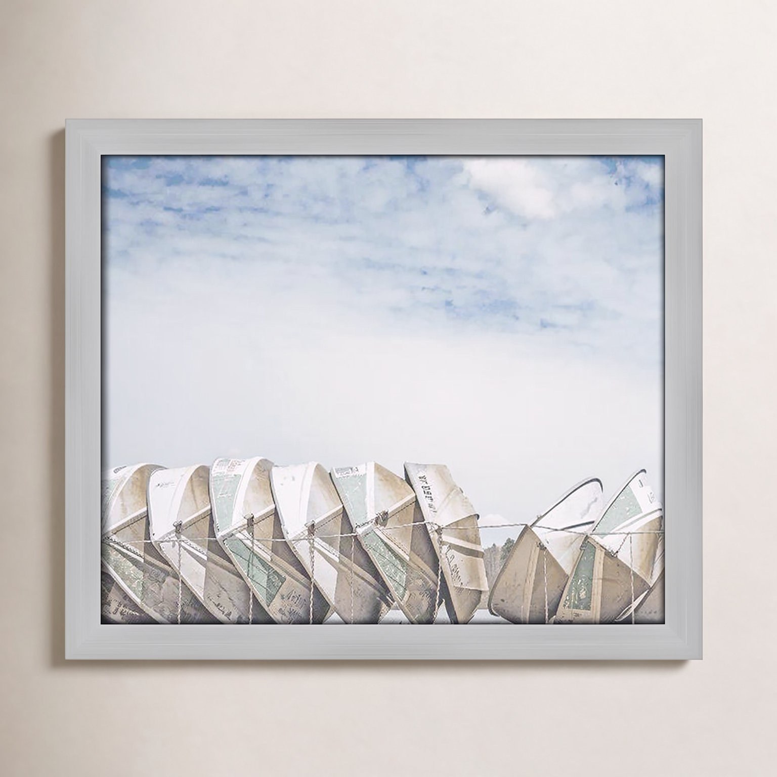 Hennecy "Wooden Boats" Print by Leah Straatsma, 13" H x 15" W x 1.25" D, Matte Silver