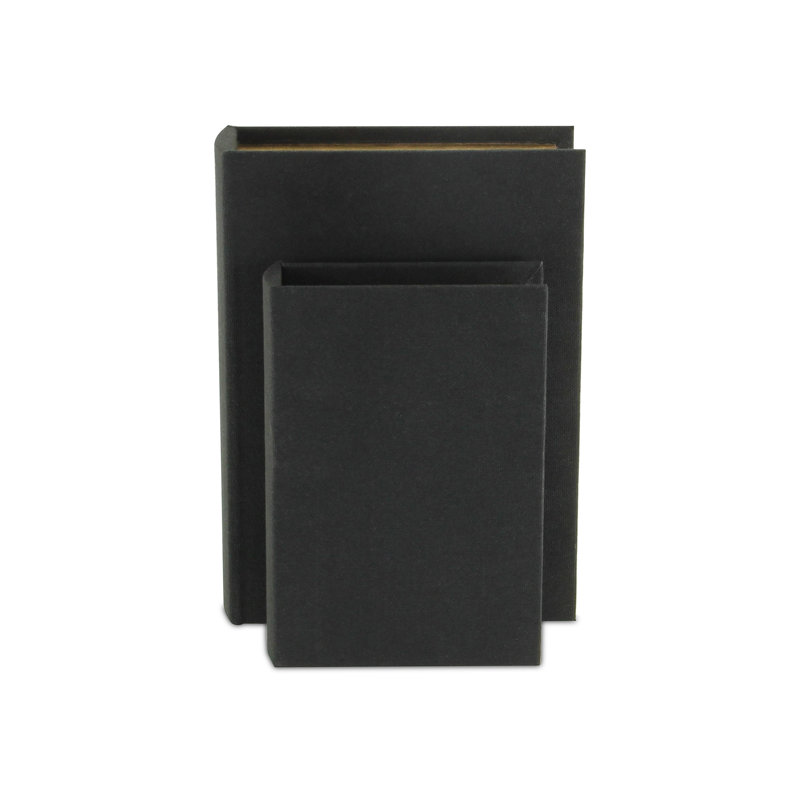 Black Fabric Lidded Book Box Set with Gold Accents