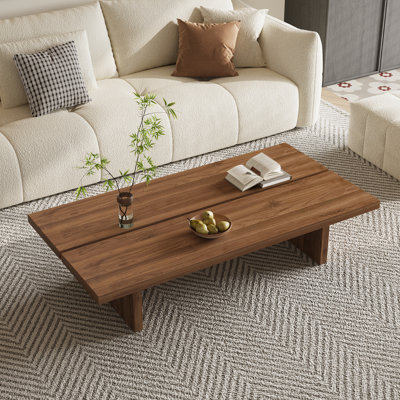 Table basse rectangulaire en bois de 55 po, placage en noyer pour salon, bureau personnel, appartement