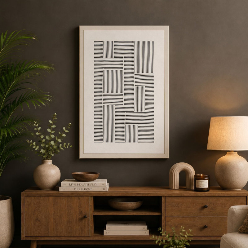 Woven Geometry Geometric - Wrapped Canvas, Ochre Border, 30x20 - 76.2 x 50.8 cm