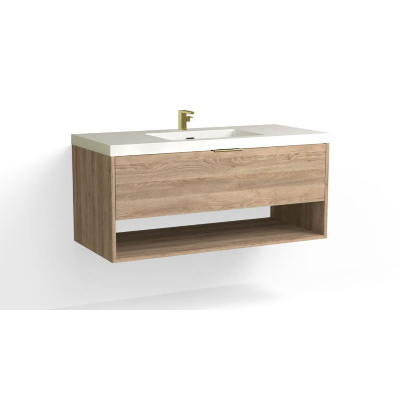 Modo 48" W Wall Mounted Single Bathroom Vanity, Glossy White/Single, Matte Black, White Acrylic