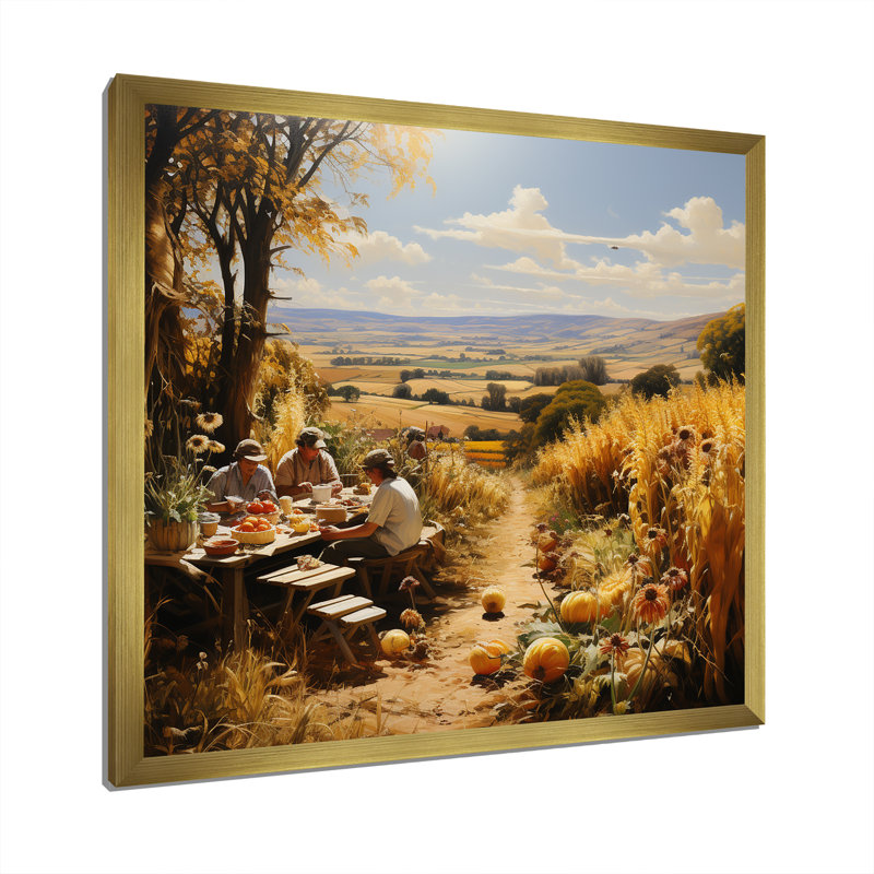 Récolte de pique-nique de récolte sur toile, Cadre doré simple, H 36 po x l 36 po x P 1,5 po