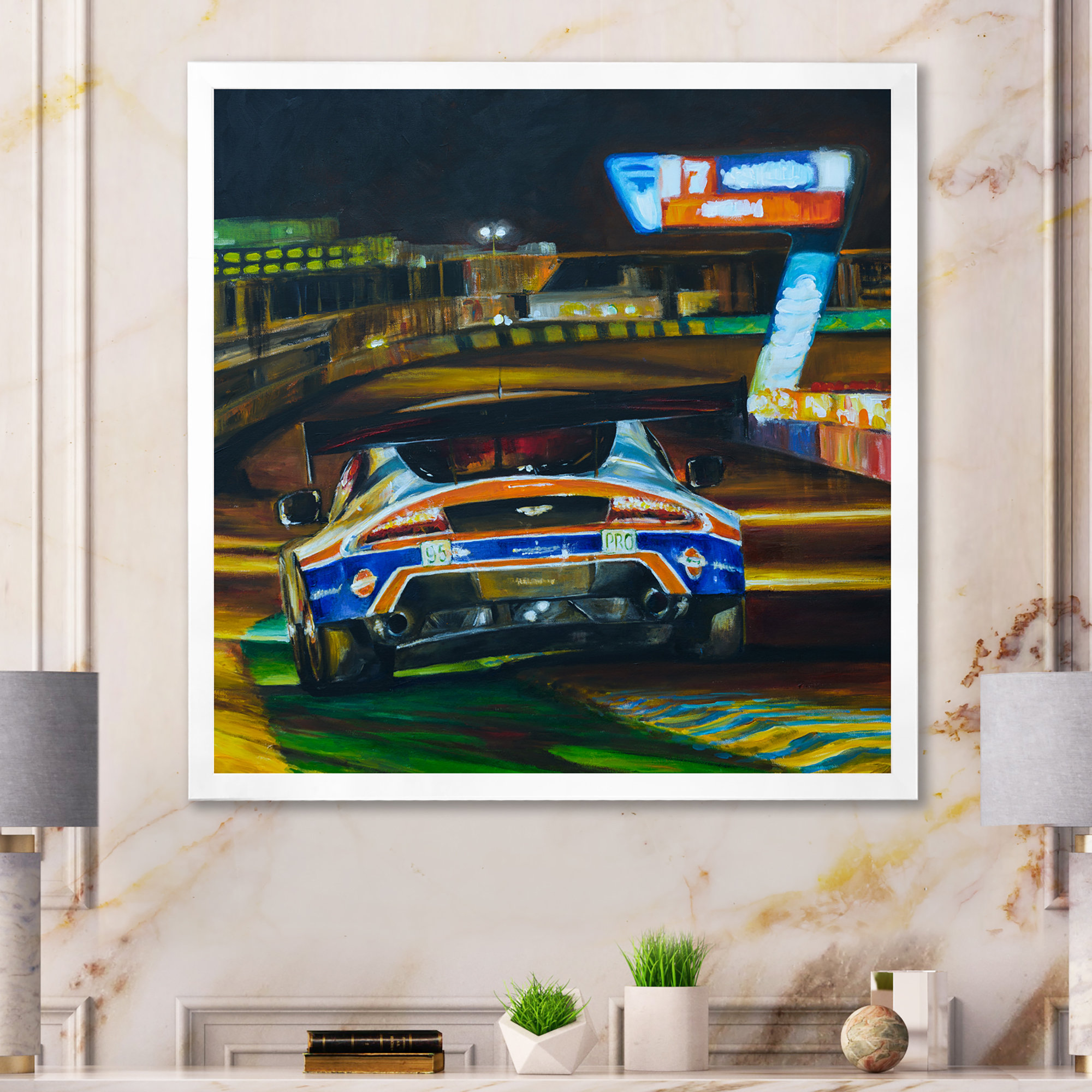 Ebern Designs Competition Race Car Painting Framed On Canvas Print Wayfair