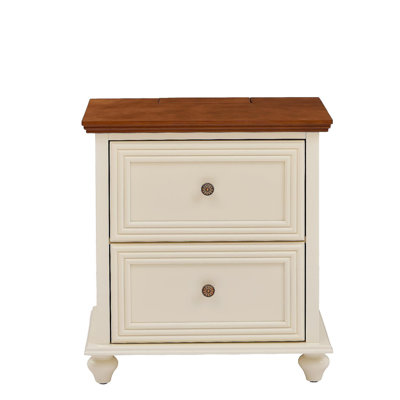 Riva 22.9" Mid-Century Modern Nightstand with Charging Station, USB Ports & Drawers