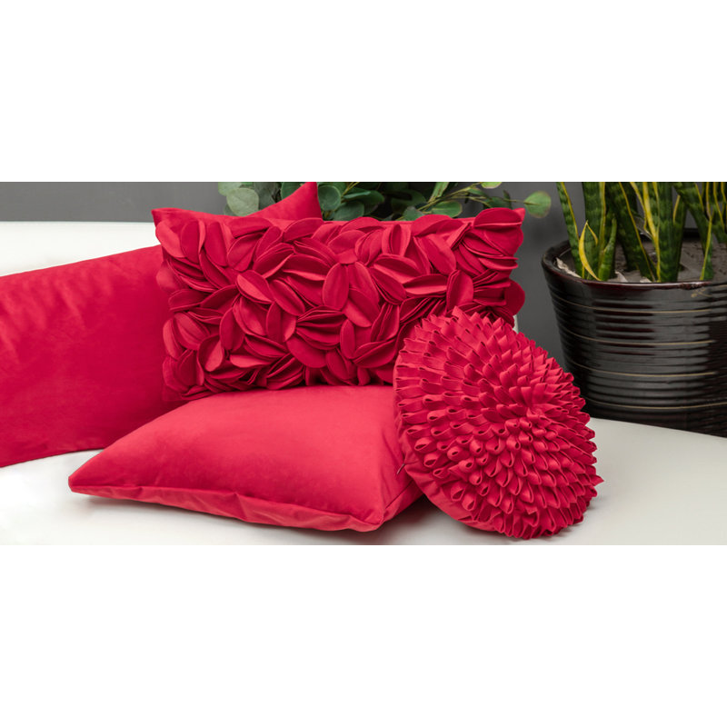 Housse de coussin brodée, Rectangle H 12 po x l 20 po, Rouge - velours