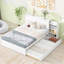Grand lit plateforme avec tablettes coulissantes et lit gigogne simple TG en blanc - bois massif pour plus de durabilité, de grande taille et de construction