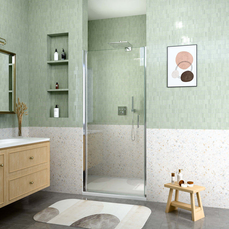 32" W X 72" H Semi-Frameless Circular Pivot Shower Door With 1/4" (6Mm) Thick Tempered Glass, Chrome