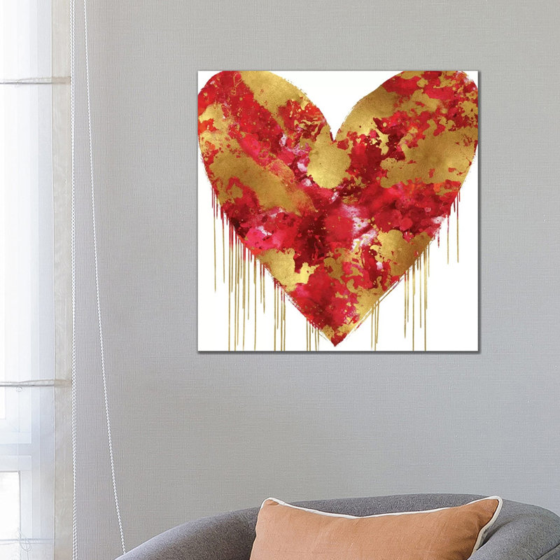 Big Hearted Red And Gold by Lindsay Rodgers - Wrapped Canvas Print, 66.04 cm H x 66.04 cm W x 1.91 cm D