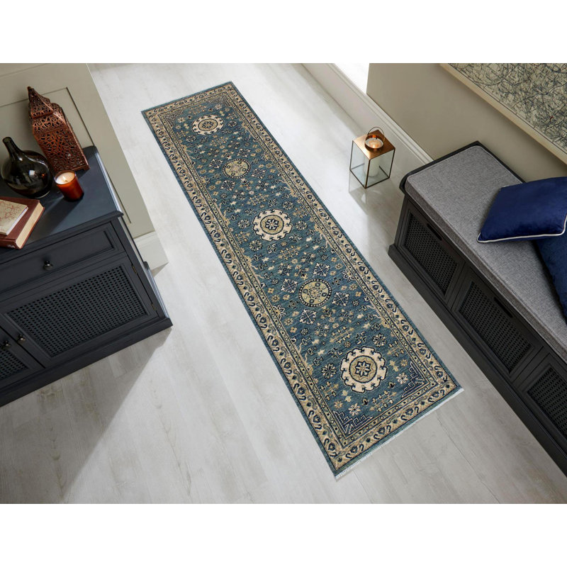 Tapis de couloir en Tapis décoratif laine noué à la main de conception unique Ivoire 2 pi 5 po x 9 pi 5 po Baccio 2000 Ziegler Kafkaz