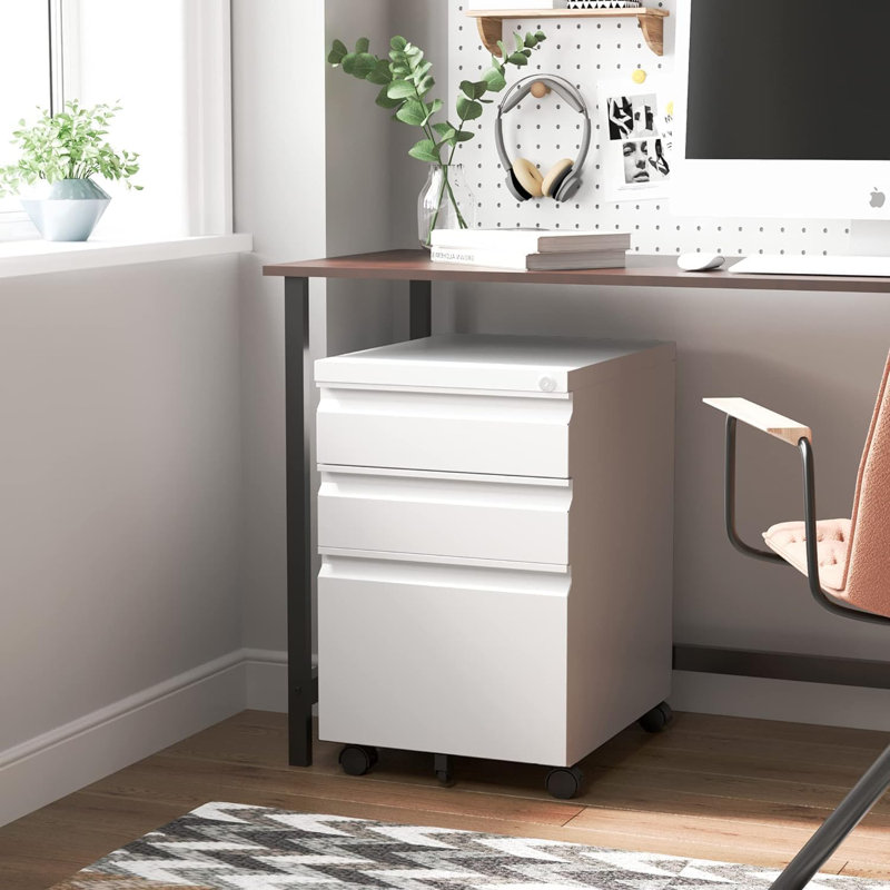 Classeur à 3 tiroirs, avec 4 roulettes, capacité de 120 lb, classeur verrouillable - pour format A4, papier à en-tête, dossiers de format légal - pour le bureau et le bureau