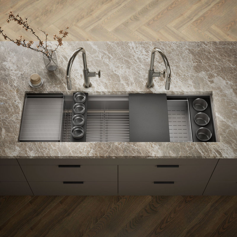 Synthos 57-3/4" Undermount Single-Bowl Workstation Kitchen Sink, Black