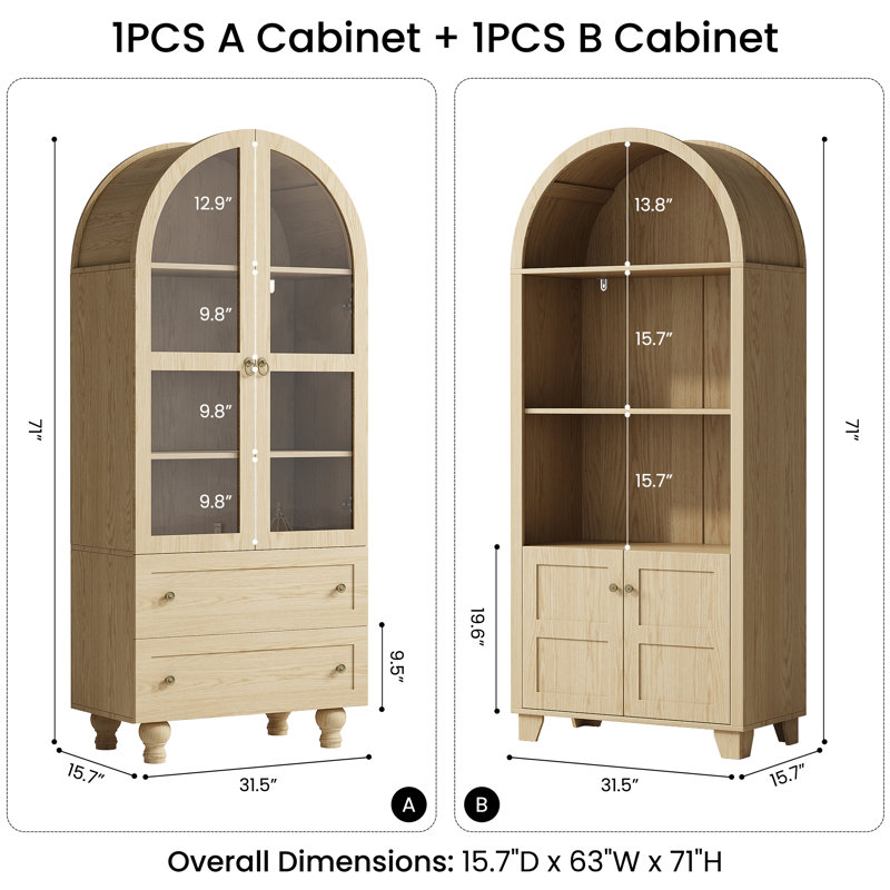 71'' Kitchen Pantry With Bookcases, Natural