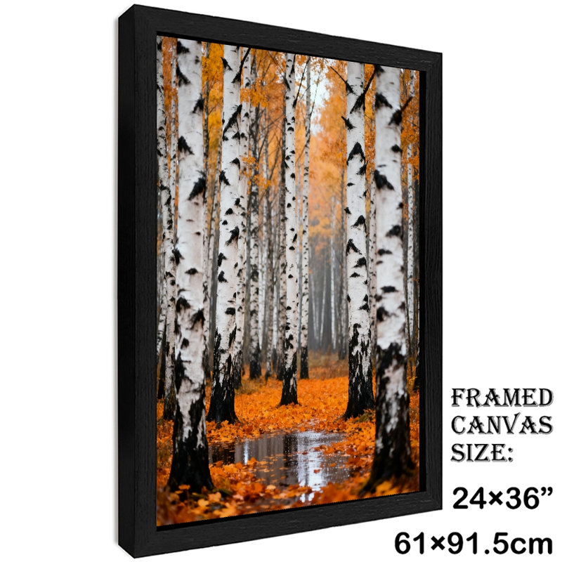 Art mural rétro noir encadré forêt de bouleaux d'automne, impressions de style rétro, H 37 po x l 25 po