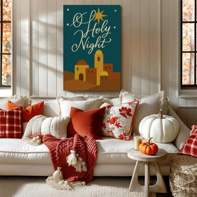 1pc Framed Wall Art Canvas Painting Christmas Eve, Star of Bethlehem and Silhouette of Church, Religious Illustration Style Decor Print Vintage Wall Poster Home Decor Perfect Gift for Modern Artwork For Bedroom Living Room