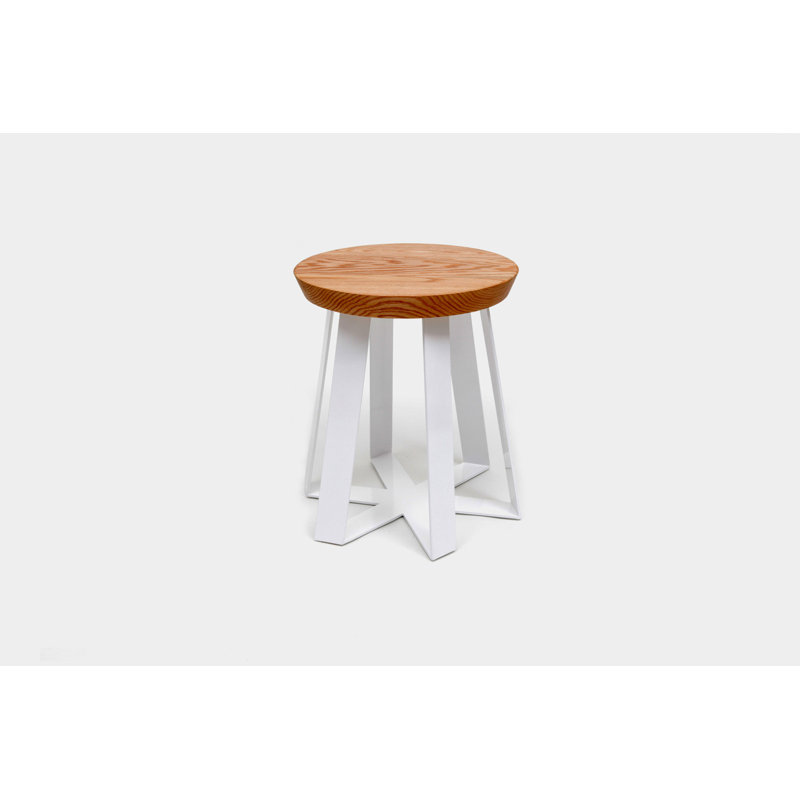 ARS Solid Wood Accent Stool, White, Oak
