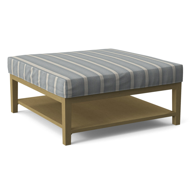 Hammond Square Ottoman, Light Blue and White Stripe; 0256-54, Frost White Finish