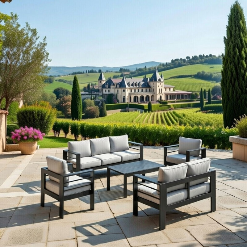 All-Weather 5-Piece Modern Metal Patio Furniture Set, Light Gray