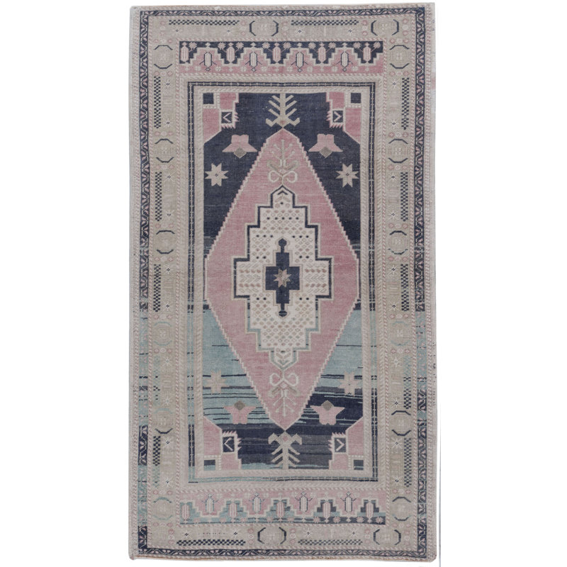 Tapis unique rose clair / beige / bleu 3 pi 3 po x 5 pi 11 po Circa