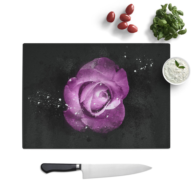 Tempered Glass Purple Rose in the Shadows Chopping Board, 20 cm x 28.5 cm
