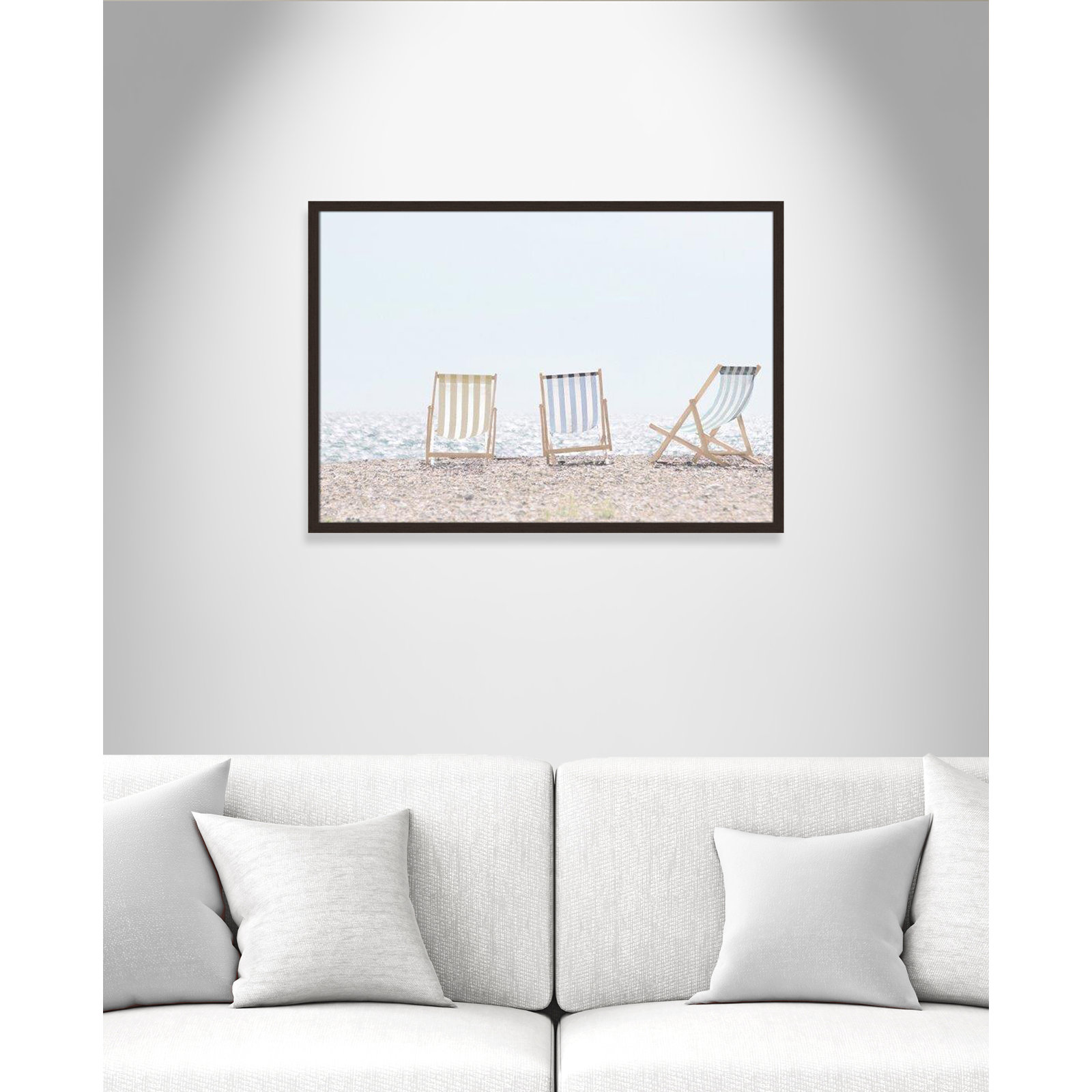 Adriatica "Beach Chairs" Print by Leah Straatsma, 25.5" H x 35.5" W x 1.25" D, Open Grain Walnut