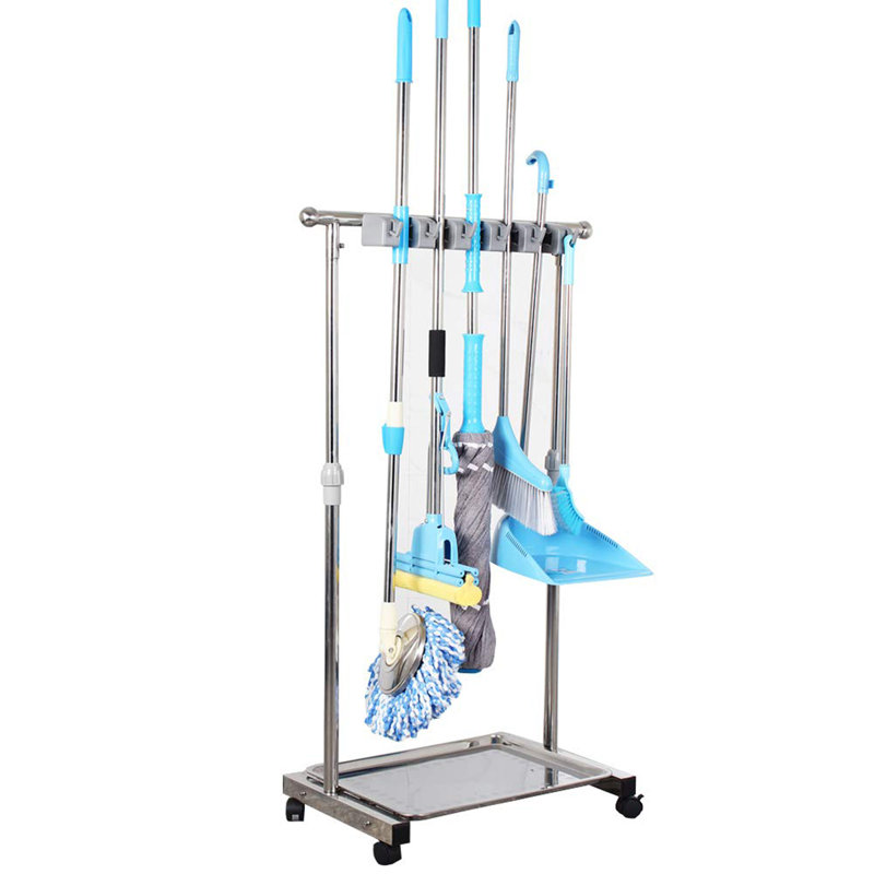 Floor standing cleaning tool rack stainless