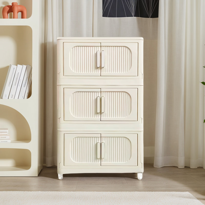 Bacs de rangement empilables et pliables avec couvercles et roulettes, 93, Beige