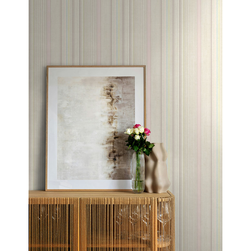 Papier peint rayé non collé Seabrook Designs Provance, Rosé métallique / pastel