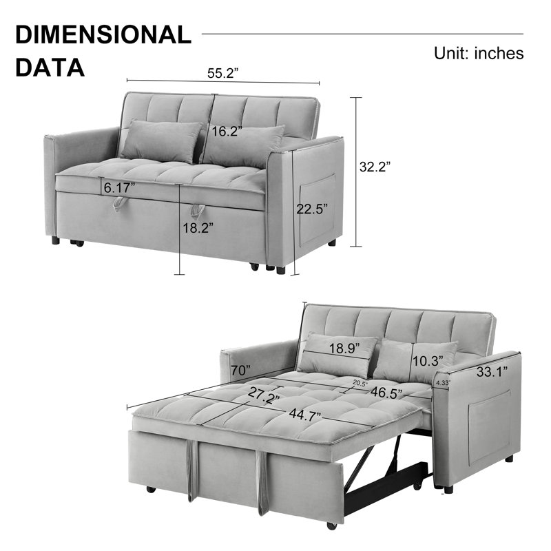 55.1-Inch Convertible Sofa Bed, Light Gray