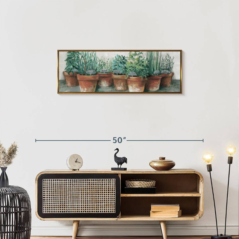 Pots of Herbs Cottage, 37 po x 13 po, Cadre flottant doré
