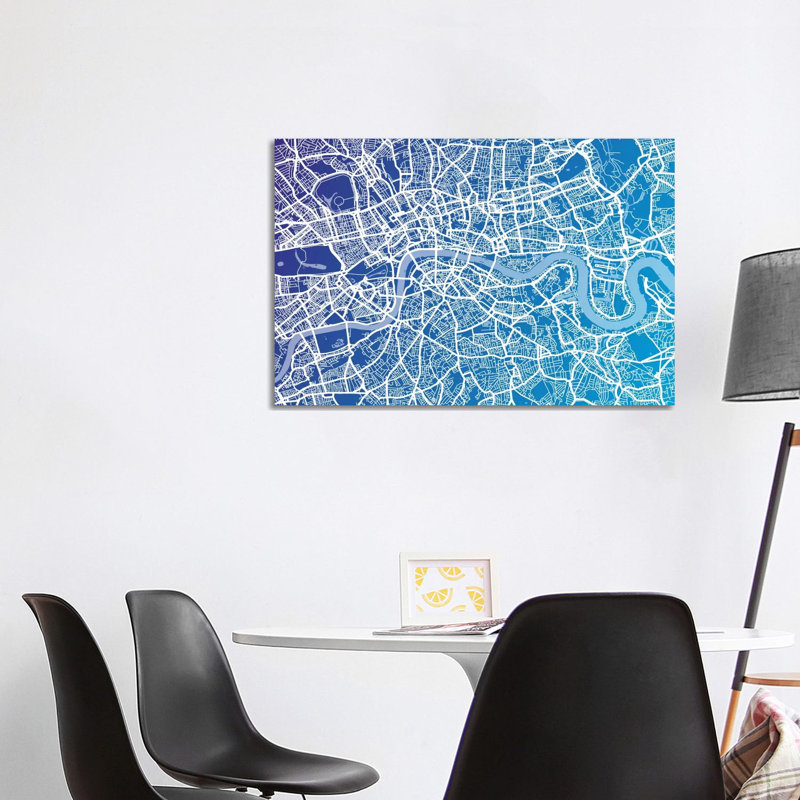 London Street Map (Blue II) by Michael Tompsett - Wrapped Canvas Print, 101.6 cm H x 66.04 cm W x 1.91 cm D