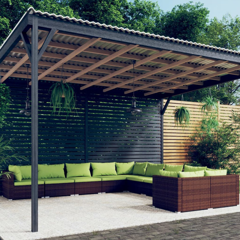 Ensemble modulaire de patio carré de 27,6 po de largeur avec coussins, Brun, Vert