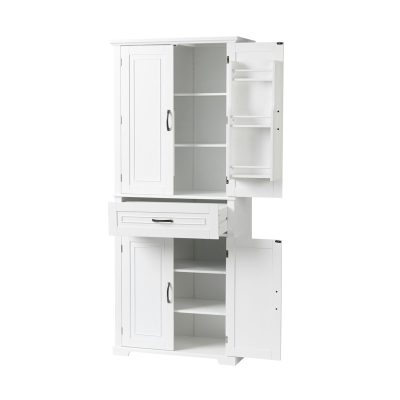 Grande armoire blanche avec tablettes réglables - portes, tiroir, unité de rangement peu encombrante, conception de salle de bain